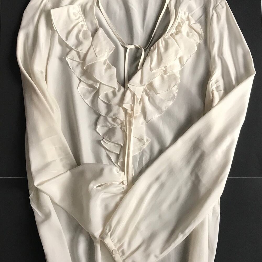 Emilio Pucci Blouse Womens SIze 10 40 Coquette Ruffle 100% Silk V-Neck Top NWOT - Picture 3 of 5